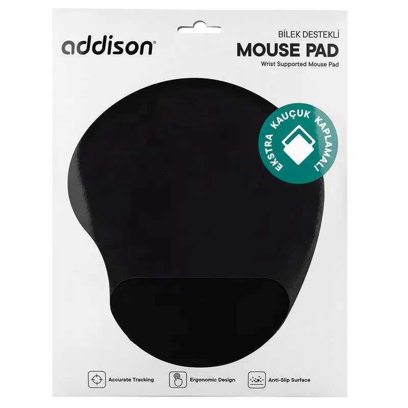 Addıson 300152 Siyah Bilek Destekli Ekstra Kauçuk Kaplamalı Mouse Pad