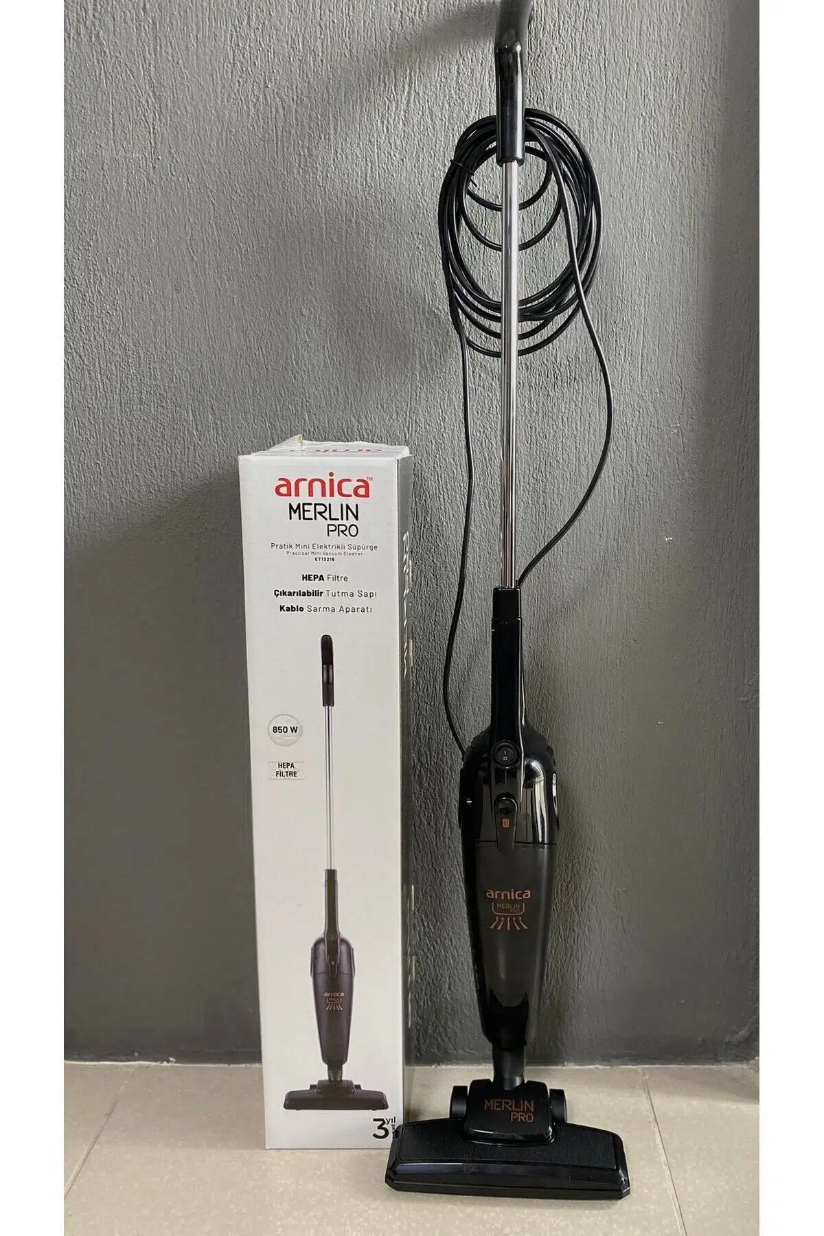 Arnica Merlin Pro Siyah Dikey Elektrikli Süpürge ET13216 