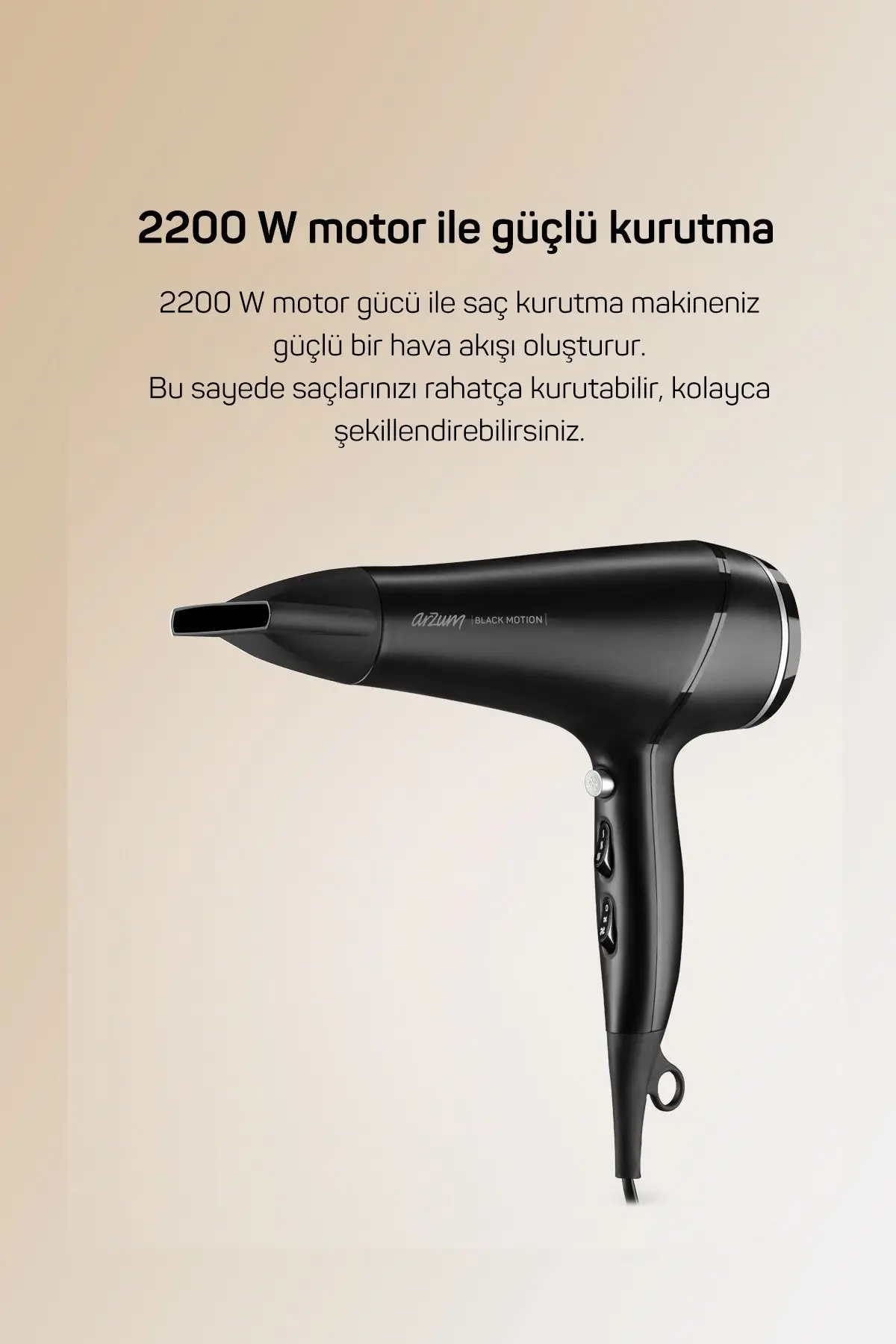Arzum Black Motion 2200 W Saç Kurutma Makinesi AR5099 