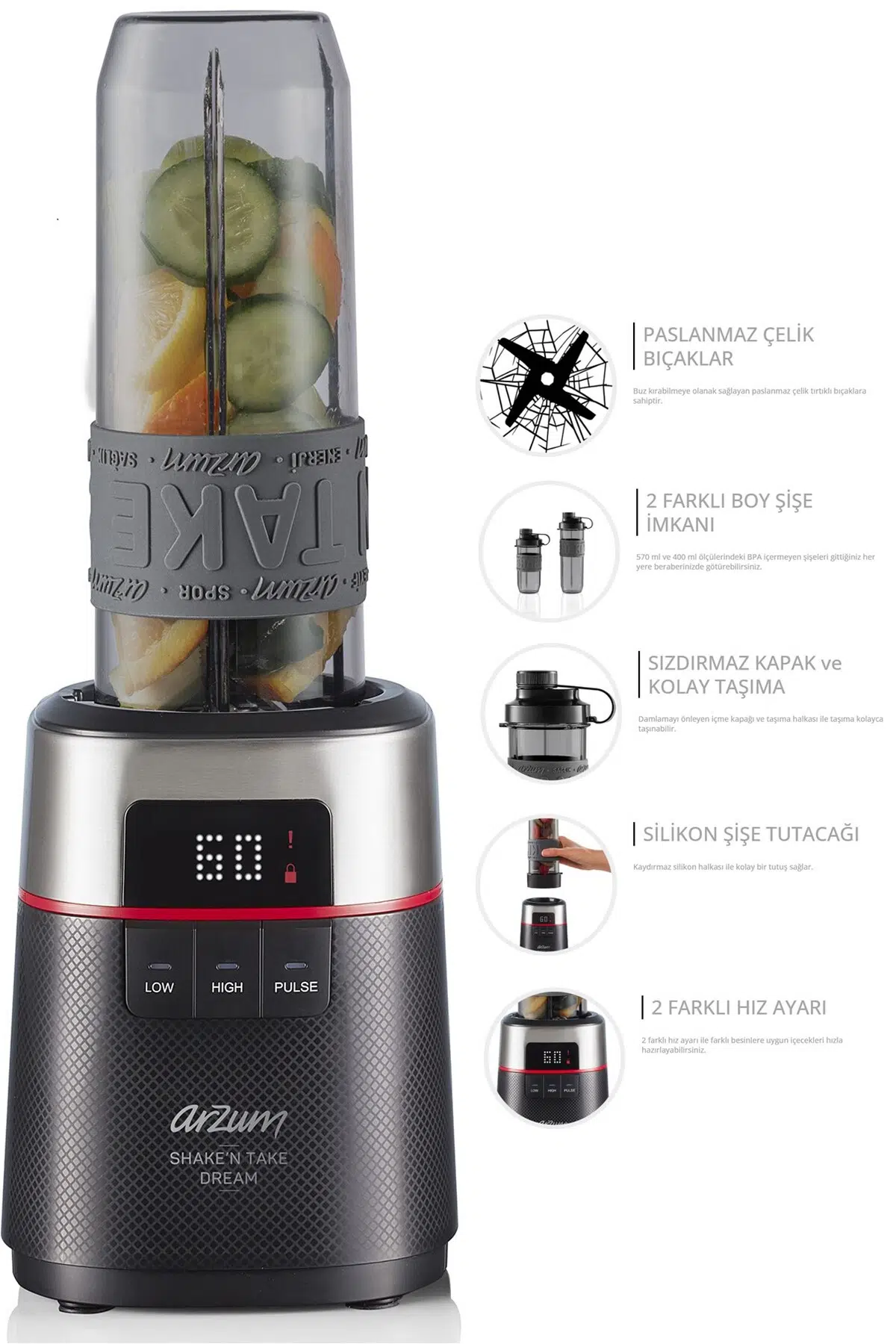 Arzum Shake'n Take Dream 500 W Siyah Kişisel Smoothie Blender AR1148
