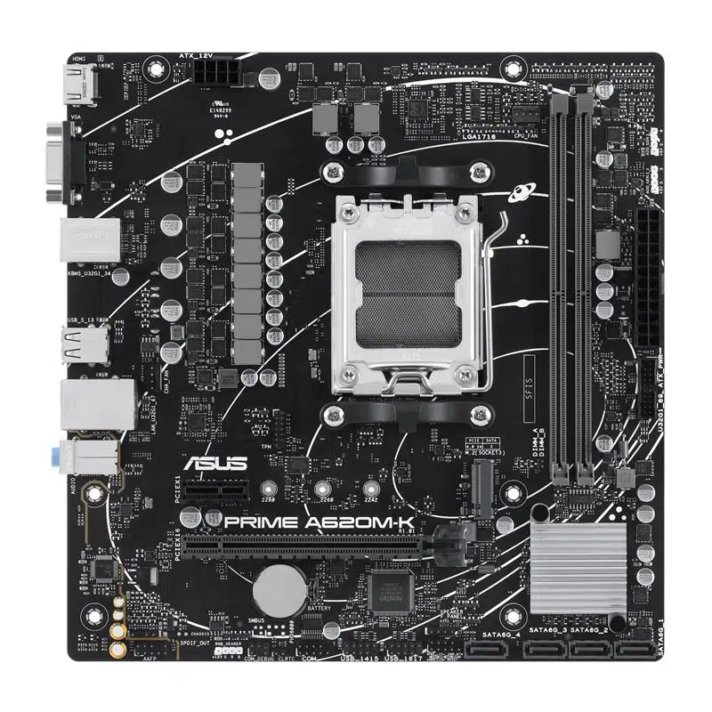 Asus Prıme A620M-K Ddr5 6400Mhz 1Xvga 1Xhdmı 1Xm.2 Usb 3.2 Matx Am5 (Amd Am5 9000/8000/7000 Serileri İle Uyumlu)