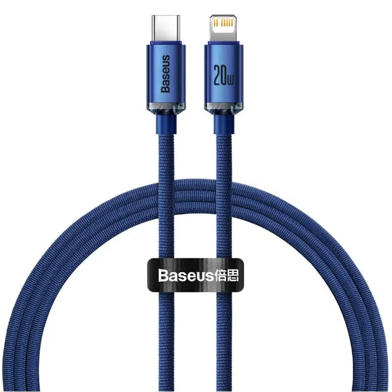 BASEUS CRYSTAL SHINE MAVİ 20W 120 CM TYPE-C TO LIGHTNING ŞARJ KABLOSU CAJY000203