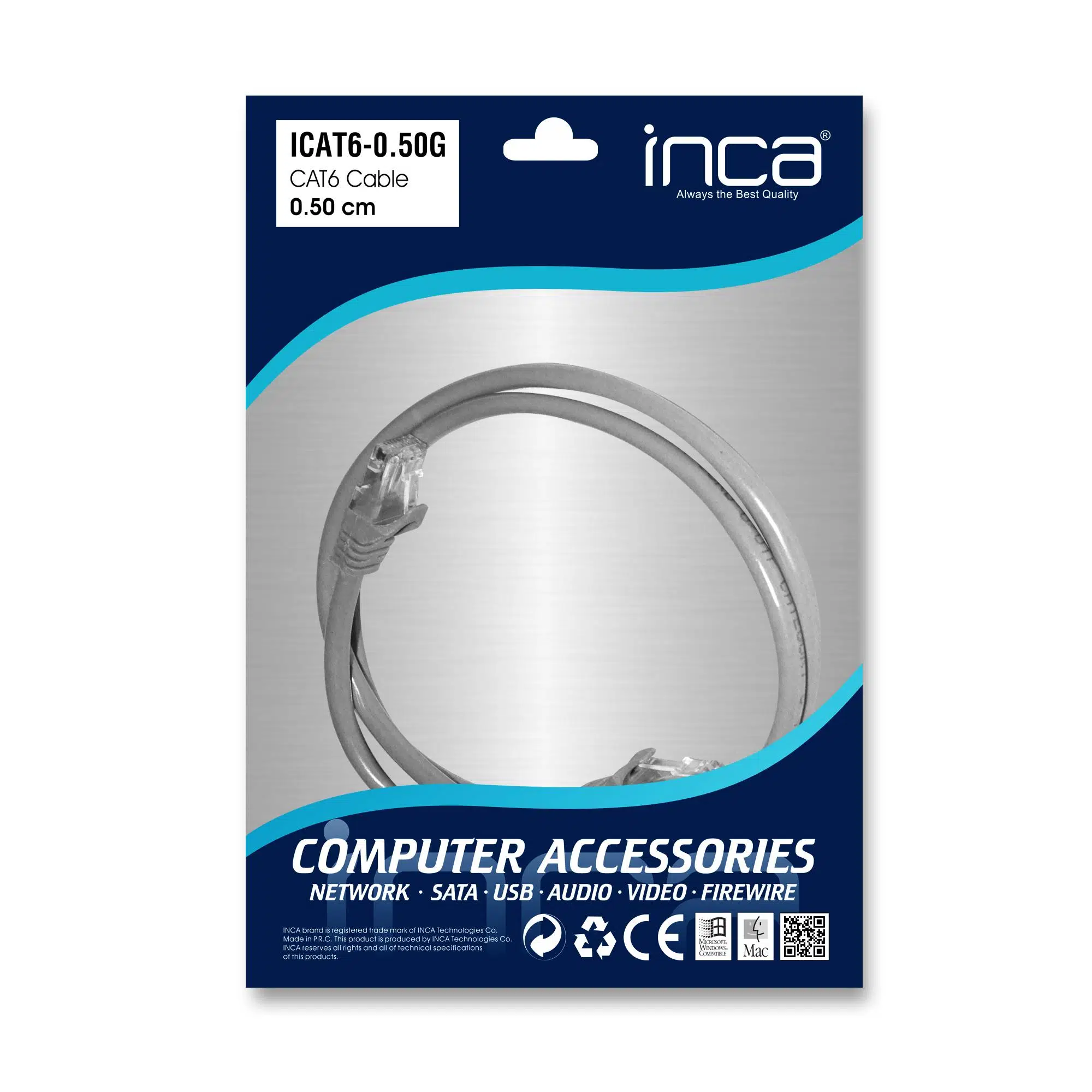 Inca Icat6-0,50G 0,50Mt 24Awg Cat6 Utp Patch Kablo Gri