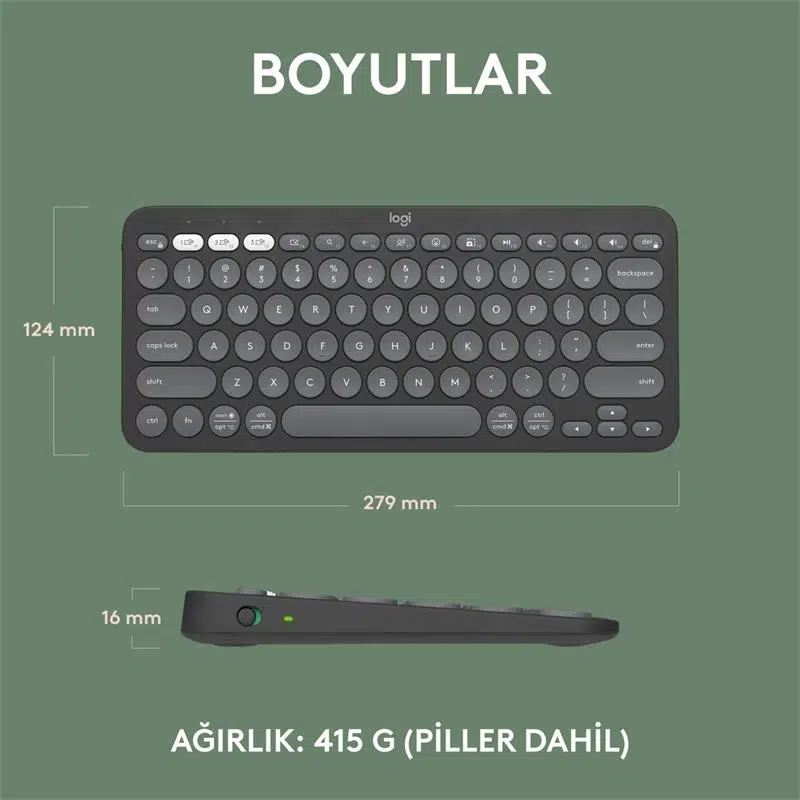 Logıtech K380S Pebble Keys 2 Çoklu Cihaz Özellikli Bluetooth Türkçe Q Klavye Gri 920-011859