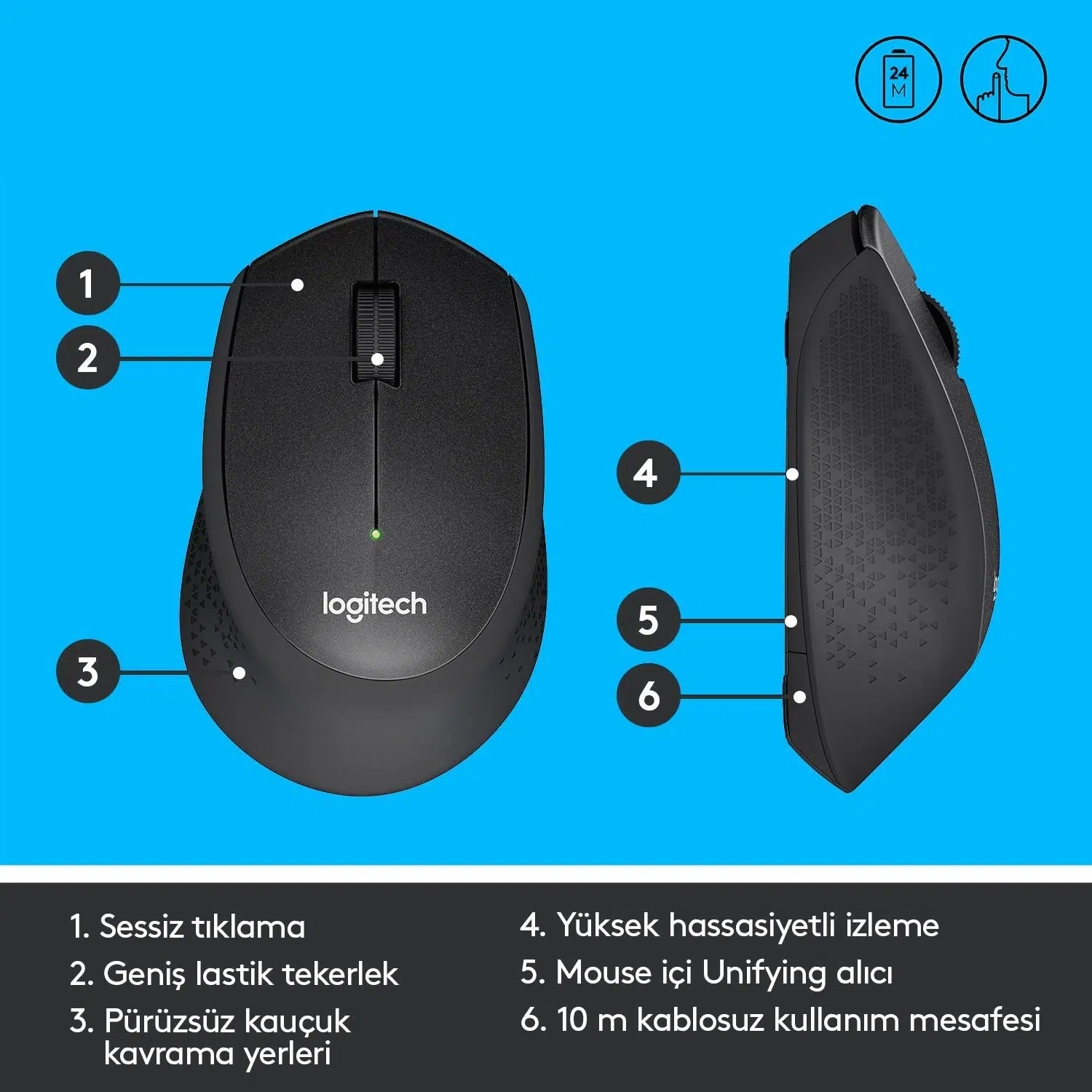 Logıtech M330 Kablosuz Sessiz Usb Optik Mouse Siyah 910-004909