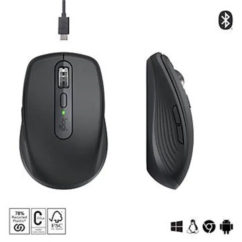 Logıtech Mx Anywhere 3S Kompakt Optik Sensörlü Sessiz Bluetooth Kablosuz Mouse Siyah 910-006929