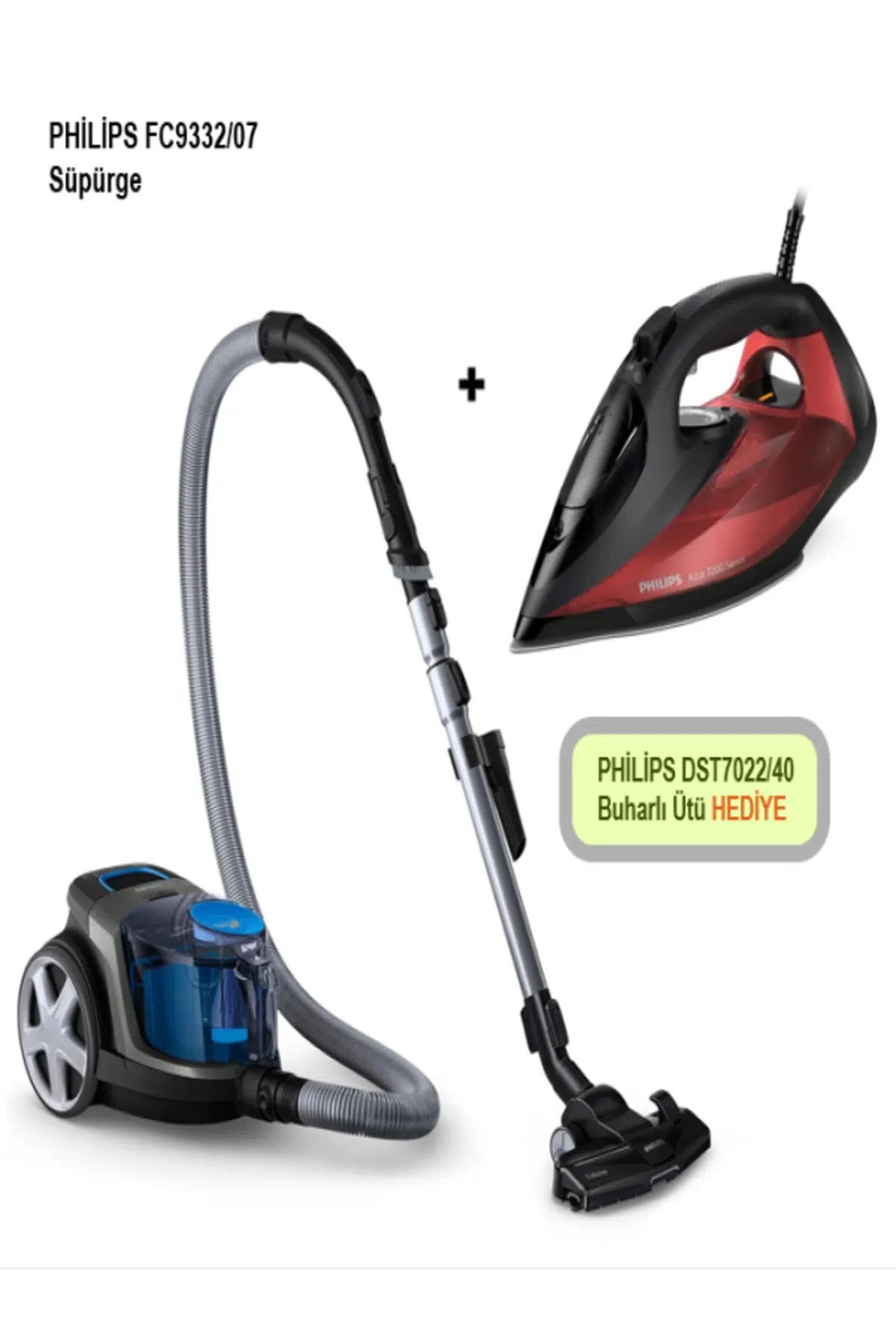 Philips FC9332/07 Eco-A PowerPro Compact Süpürge + DST7022 Ütü Hediyeli