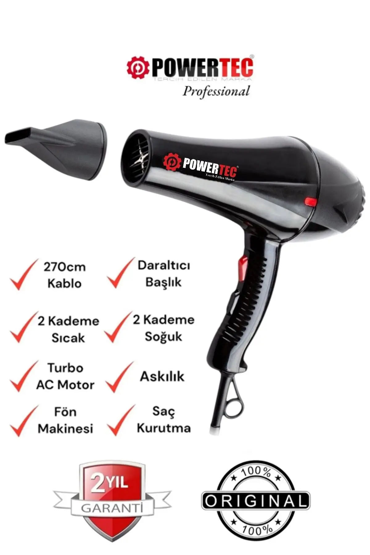 Powertec Turbo Profesyonel 2000 W Fön Makinesi TR-901