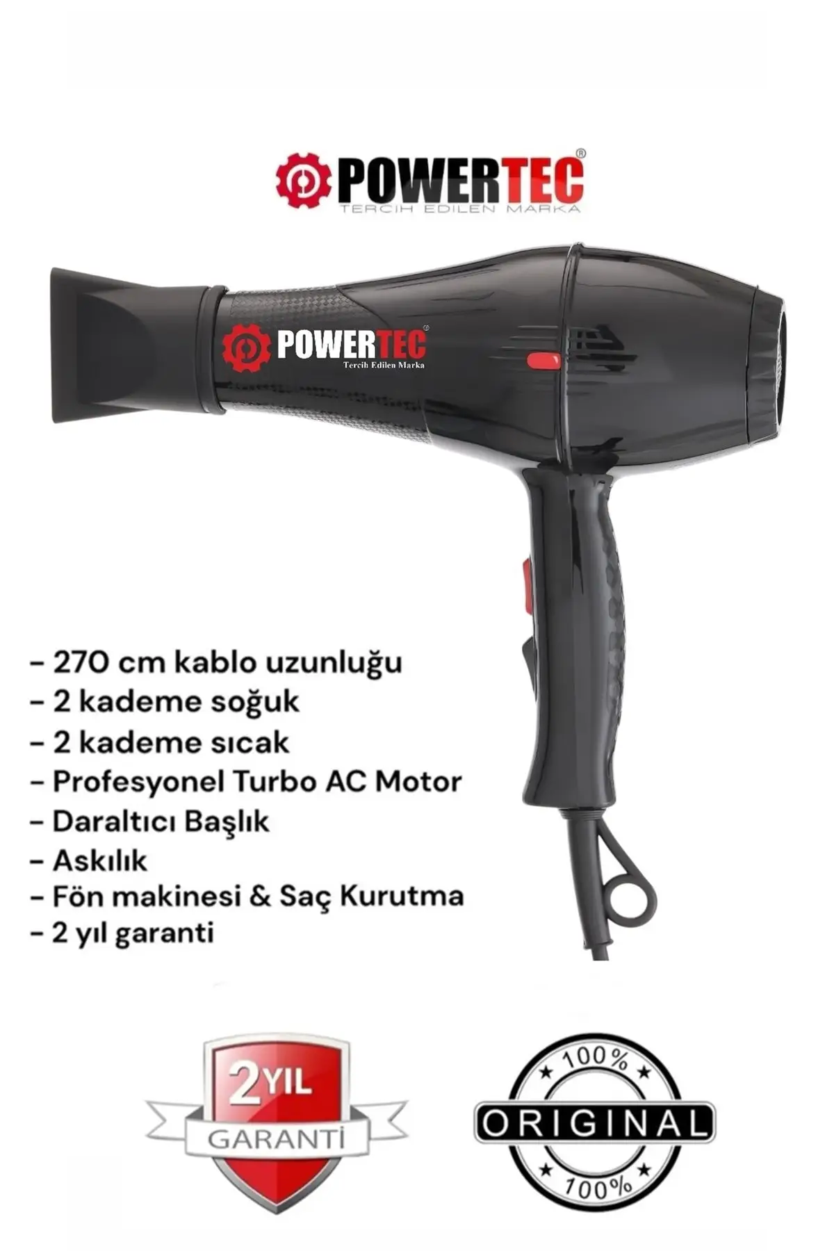 Powertec Turbo Profesyonel 2500 W Fön Makinesi TR-701 