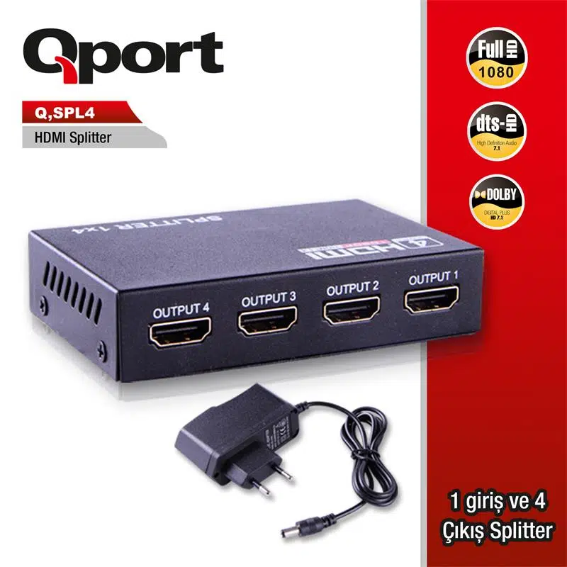 Qport Q-Spl4 Full Hd 1 Giriş 4Çıkışlı Hdmı Splıtter (Sinyal Çoğaltıcı)