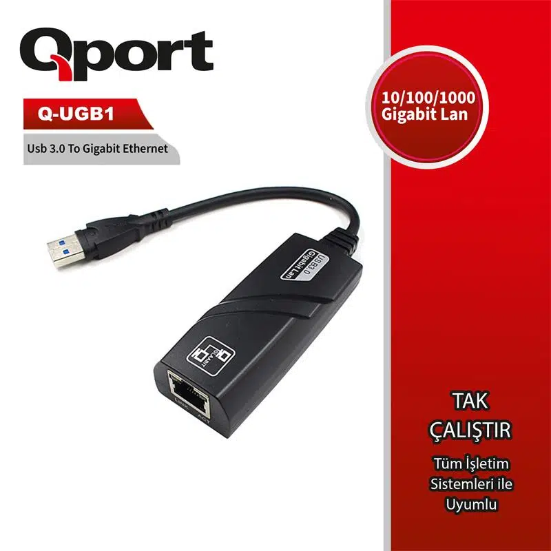 Qport Q-Ugb1 Usb 3.0 To Gıgabıt Ethernet 10/100/1000 Dönüştürücü