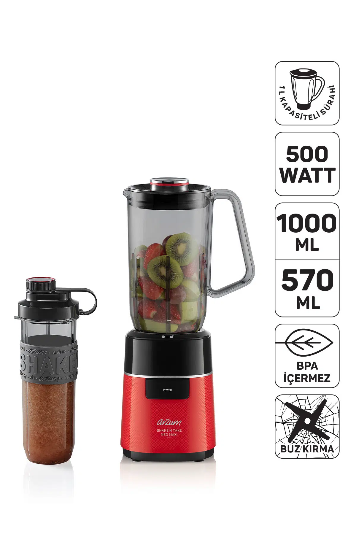 Arzum Shake'N Take Neo Maxi Kırmızı Kişisel Sürahi Blender AR1174-K 