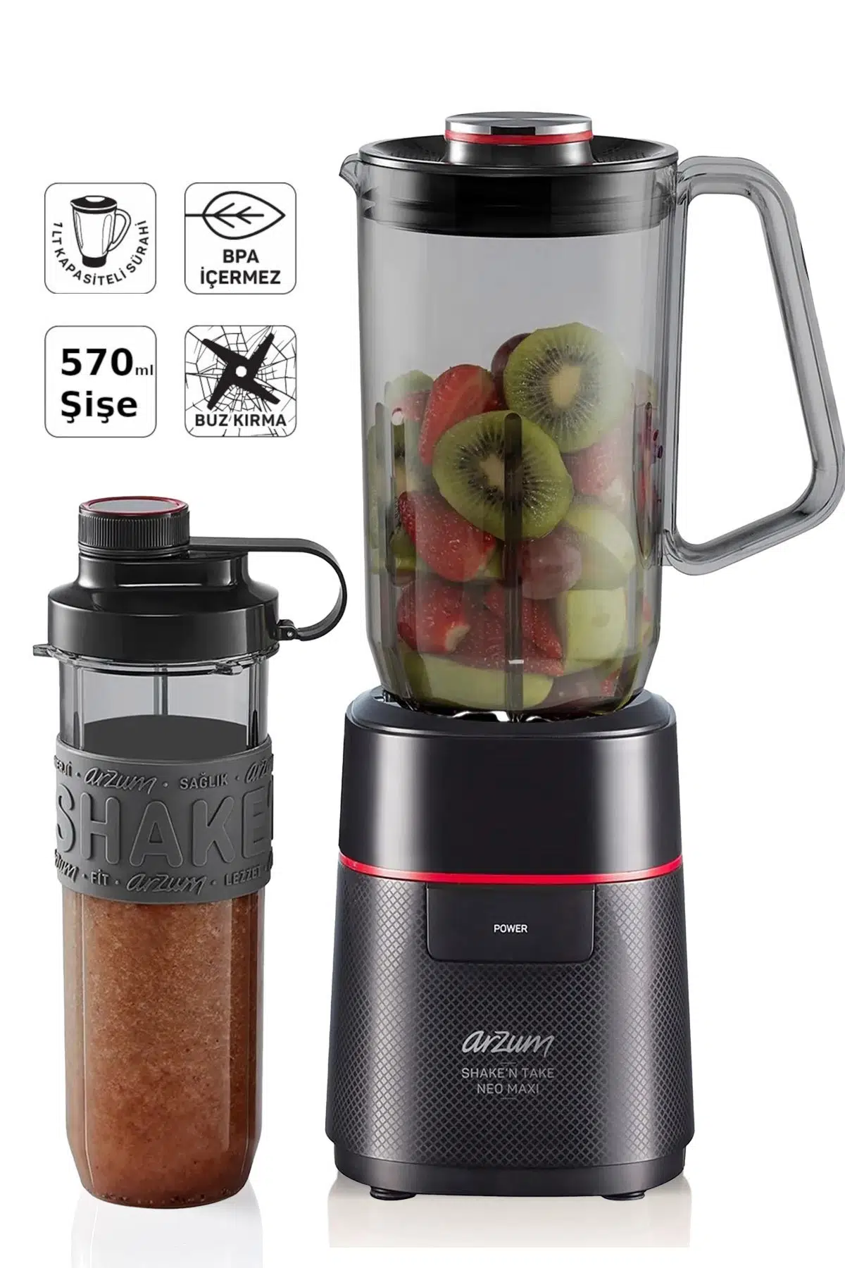 Arzum Shake'N Take Neo Maxi Siyah Kişisel Sürahi Blender AR1174