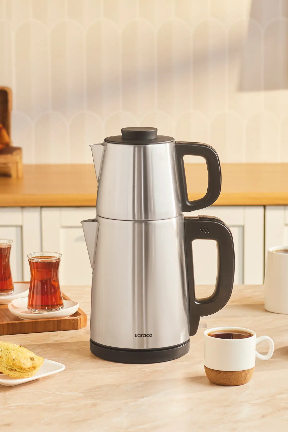 Tea Break 2 In 1 Çelik Su Isıtıcı Çay Makinesi Inox Siyah