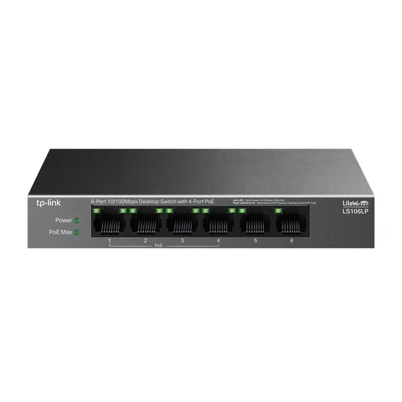 Tp-Lınk Ls106Lp 4 Port 10/100 + 2 Port Rj45 Uplınk 41W 250 Metre Poe Mesafe Metal Kasa Swıtch