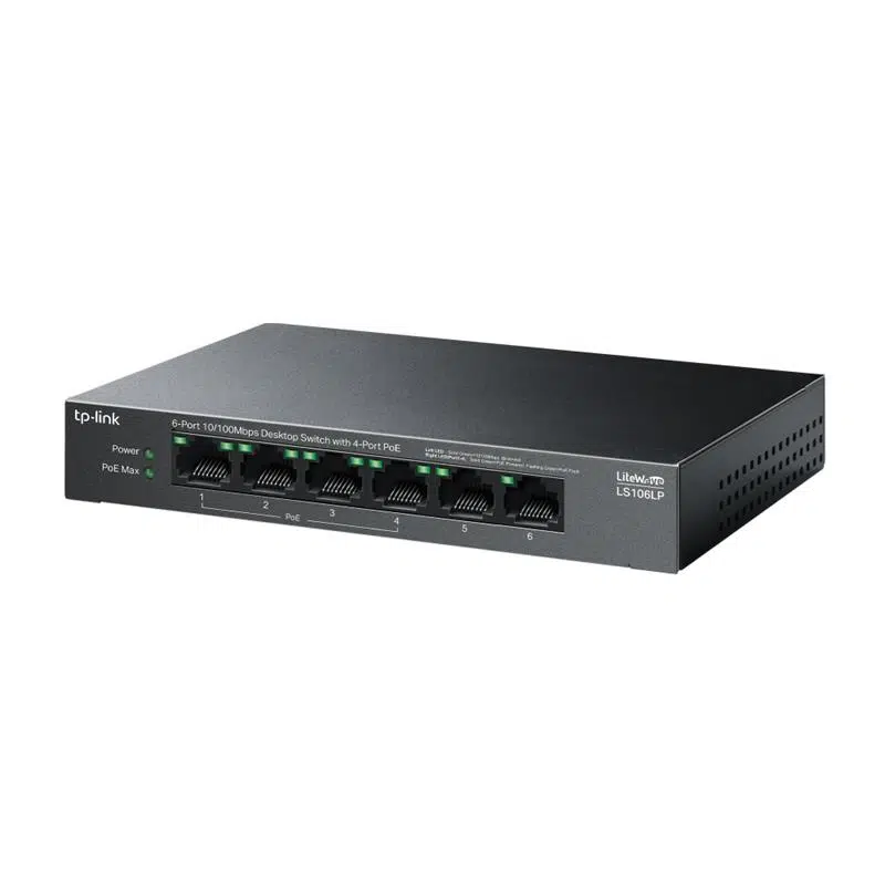 Tp-Lınk Ls106Lp 4 Port 10/100 + 2 Port Rj45 Uplınk 41W 250 Metre Poe Mesafe Metal Kasa Swıtch