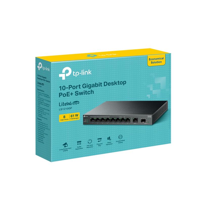 Tp-Lınk Ls1210Gp 8 Port Gıgabıt + 1Xrj45/1Xsfp Uplınk 61W 250 Metre Poe Mesafe Metal Kasa