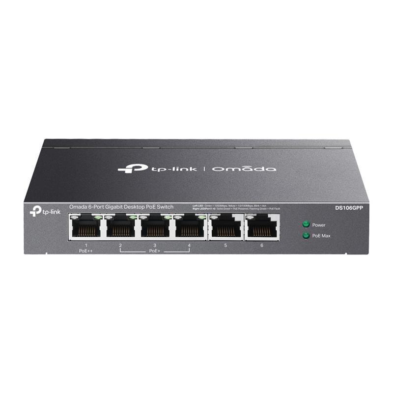 Tp-Lınk Omada Ds106Gpp 4 Port Gıgabıt+2 Port Gıgabıt Uplınk 64W 250 Metre Poe Mesafe Metal Kasa Swıtch