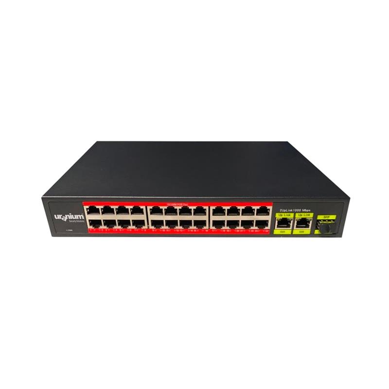 Uranıum Poe-2421Sfp-300W 24 Port 10/100+2X Gıgabıt Uplınk +1Xsfp 250 Metre Poe Rackmount Swıtch (Realtek Chıpset)